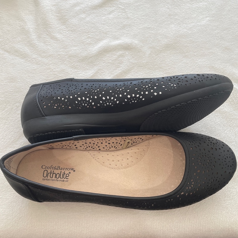 Croft & Barrow Black Laser-Cut Flats - Brand New, Never Worn